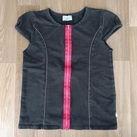 Juste Clé Womens‎ Size 164cm Medium Black Cotton Top Zipper Detail Cap Sleeve - Picture 1 of 7